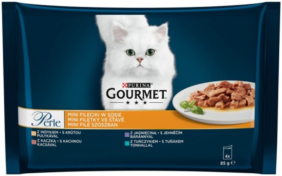 Gourmet Perle minifiletky krůta uňák kachna jehněčí ve šťávě 4 x 85 g