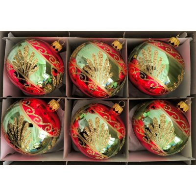 Skleněné vánoční ozdoby červeno zelené retro dekor Slezská tvorba – Zboží Dáma