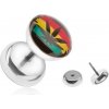 Piercing Šperky eshop ocelový falešný plug do ucha barvy jamajky marihuana PC27.10
