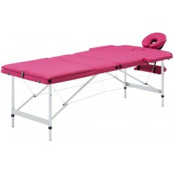 Vidaxl Skládací masážní stůl 3 zóny hliník růžový