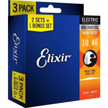 Elixir Nanoweb Electric Guitar Light 3 Pack (10-46)