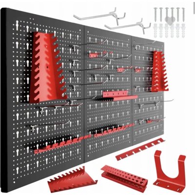 Tectake 403559 děrovaná stěna s 25 háčky a držáky 120x2x60cm - černá/červená – Zboží Mobilmania