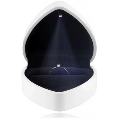 Šperky Eshop Krabička na prstýnky s LED světlem srdce lesklá bílá černý polštářek G29.05 – Zbozi.Blesk.cz