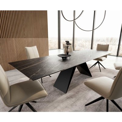 DELIFE Jídelní stůl Edge 200-300x100 keramika Laminam®Noir Desir hnědá podnož ve tvaru "W" černá rozkládací – Sleviste.cz