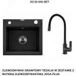 INVENA Granitový dřez TESALIA, černý s automatickým sifonem, chrom + baterie JOGA PLUS AZ-01-041-SET – Zboží Mobilmania