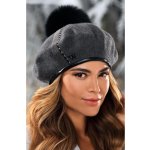 Krumlovanka Zimní dámský baret s bambulí W-0683/844 antracitový melange – Hledejceny.cz