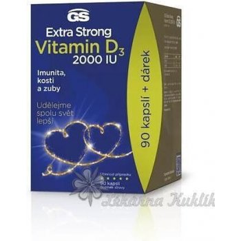 GS Extra Strong vitamin D3 2000 IU 90 kapslí DÁRKOVÉ balení 2022