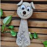 Keramický pes s bílými kvítky - dekorace do zahrady - 30 cm – Zboží Dáma