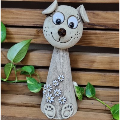 Keramický pes s bílými kvítky - dekorace do zahrady - 30 cm – Zboží Dáma