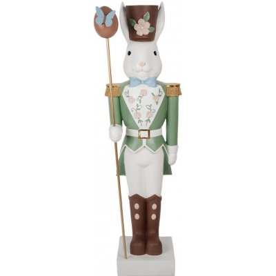 Bílo-zelená dekorace socha králík držící vajíčko XL 28*23*96 cm – Hledejceny.cz