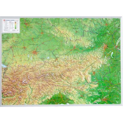 Georelief Rakousko - plastická mapa 77 x 57 cm Varianta: bez rámu, Provedení: plastická mapa