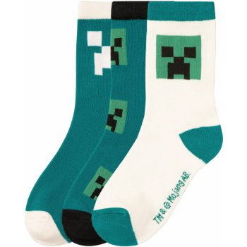 Minecraft Dětské ponožky 3 páry bílá/zelená/zelená