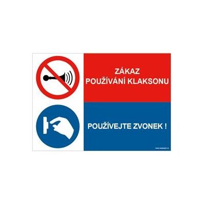 ZÁKAZ POUŽÍVÁNÍ KLAKSONU - POUŽÍVEJTE ZVONEK, KOMBINACE, Samolepka A5 – Zbozi.Blesk.cz