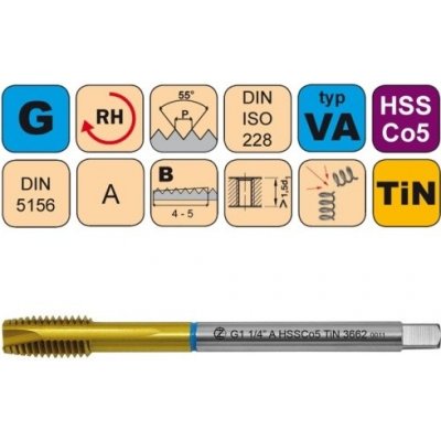 NÁSTROJE CZ Strojní závitník /CZZ3662/ pro trubkový závit s přímou drážkou a lamačem třísek CZZ Závit: G1-1/2"-A – Zboží Mobilmania