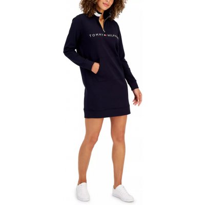 Tommy Hilfiger dámské mikinové šaty Logo Funnel-Neck modré