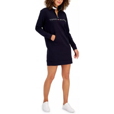Tommy Hilfiger dámské mikinové šaty Logo Funnel-Neck modré – Zboží Dáma
