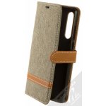 Pouzdro 1Mcz Canvas Line Book flipové Huawei P30 šedé hnědé – Zboží Živě