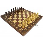 Šachy 3v1: Dřevěná šachovnice 44x44 cm s ornamenty, Dáma a Vrhcáby – Hledejceny.cz
