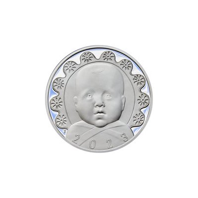 Stříbrný medailon k narození dítěte s peřinkou 2023 28 mm – Zboží Mobilmania