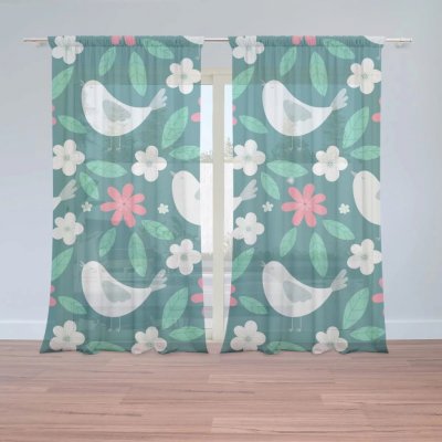 Záclony Červené kvítí s ptáčky: 2 ks - 150x250 cm - Sablio – Hledejceny.cz