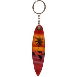 Přívěsek na klíče Indonésie dřevo Hawai surf červený s palmou