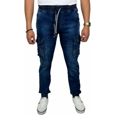 Pánské elastické modré džíny s pohodlnou gumou v pase Modrá – Hledejceny.cz