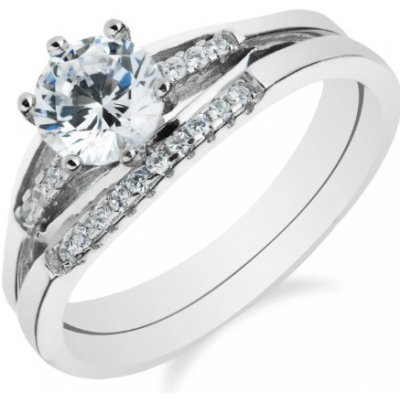 Meucci dvojitý stříbrný prsten zdobený zirkony SR007