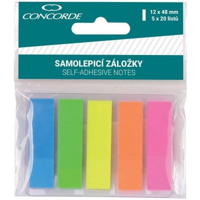 Záložky samolepící PP 12x48,5mm 5 neon barev 5x20 listů Concorde – Zboží Dáma