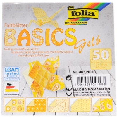 Folia Max Bringmann Origami papír Basics 80 g/m2 20 x 20 cm 50 archů žlutý – Zboží Dáma