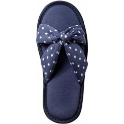 Blancheporte ploché pantofle s mašlí a otevřenou špičkou, potisk puntíků námořnická modrá