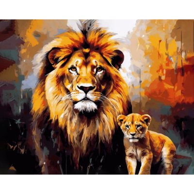 ZUTY Obrazy na stěnu - Lev s mládětem v barvách Rozměr: 80x100 cm, Rámování: vypnuté plátno na rám – Zboží Mobilmania