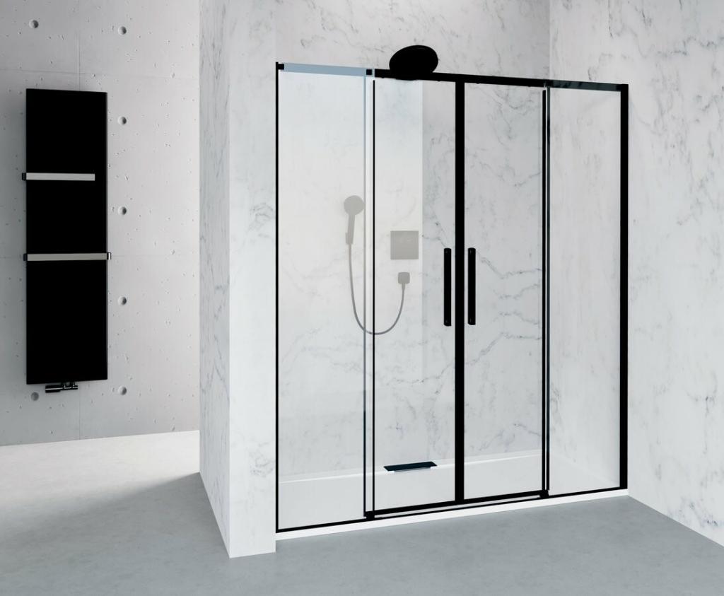 Polysan Altis Black sprchové dveře do niky 180 x 200 cm posuvné třídílné černá čiré sklo AL4512B