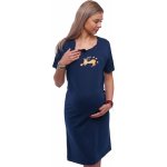 Tmavě modrá kojicí a těhotenská noční košilka se zipy pohodlná a roztomilá volba do porodnice 1C4022 modrá – Zboží Dáma