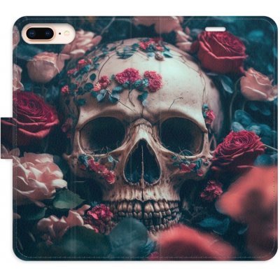 Pouzdro iSaprio Flip s kapsičkami na karty - Skull in Roses 02 Apple iPhone 7 Plus / 8 Plus