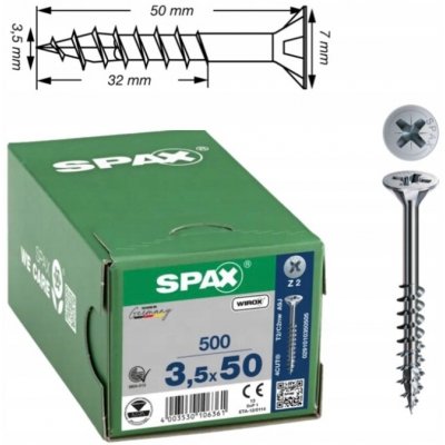 SPAX vruty 3,5x50mm Pz zápustná hlava, částečný závit, pozink – Hledejceny.cz