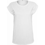 Build Your Brand Prodloužené splývavé tričko s ohrnutými rukávy bílá