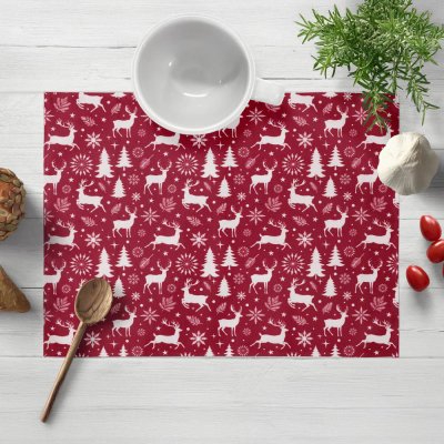 Biante Sametové prostírání Tamara TMR-045 Vánoční jeleni a stromky na červeném 35x45cm – Zboží Dáma