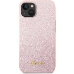 Pouzdro Guess Glitter Flakes Metal Logo Apple iPhone 14 Plus růžové – Sleviste.cz