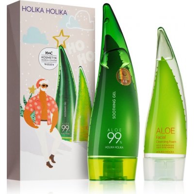 Holika Holika Aloe Aloe 99% gel pro intenzivní hydrataci a osvěžení pleti s aloe vera 250 ml + Aloe Facial čisticí pěna s aloe vera 150 ml dárková sada – Zboží Mobilmania