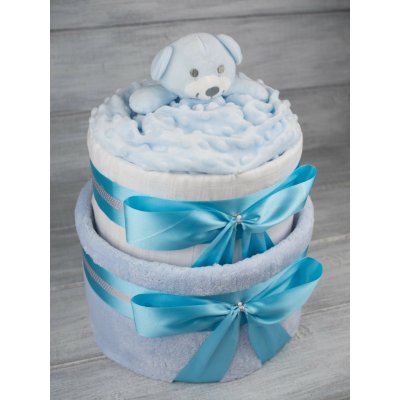 Pastell decor Plenkový dort dvoupatrový modrý Velikost plenek: Vel. 3 - Miminko váží 4 až 9 kg, Velikost oblečení: 62/68 - Miminku jsou 3 až 6 měsíců – Hledejceny.cz