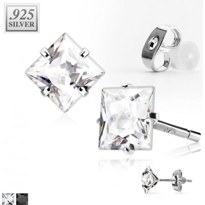 Šperky Eshop puzetkové náušnice z stříbra lesklý zirkon ve tvaru čtverce vsazený mezi čtyřmi kolíčky Q10.8