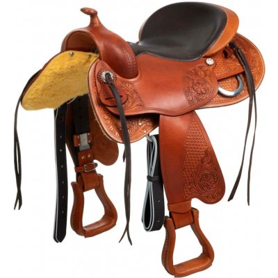 FREEMAX Westernové sedlo ROUND COW LEATHER SADDLE koňak – Zboží Dáma
