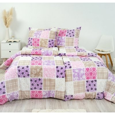 Stanex povlečení krep patchwork fialový LS237 140x200 70x90 – Zboží Mobilmania