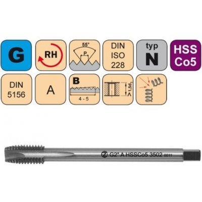 NÁSTROJE CZ Strojní závitník /CZZ3502/ pro trubkový závit s přímou drážkou a lamačem třísek CZZ Závit: G3/4"-A – Zboží Mobilmania