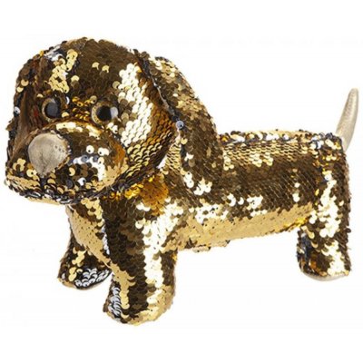 Pes Jezevčík zlatý třpytivý s flitry 28 cm