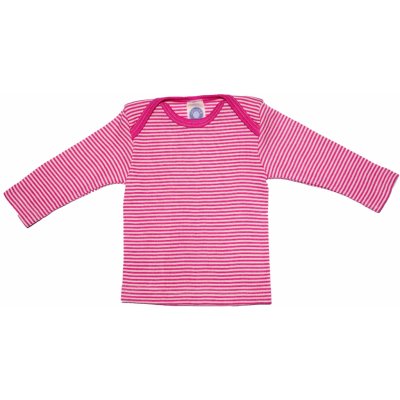 Dětské triko s dlouhým rukávem z merino vlny a hedvábí růžový pruh Cosilana NEW – Zboží Mobilmania