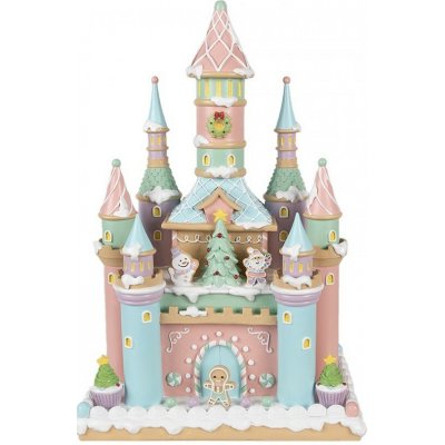 Clayre & Eef Růžovo-modrý perníkový zámek Gingerbread House Pastello - 27*18*42 cm - Clayre & Eef – Hledejceny.cz