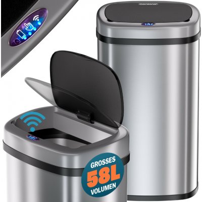Deuba Bezdotykový hranatý odpadkový koš s USB 58 L - stříbrný – Hledejceny.cz