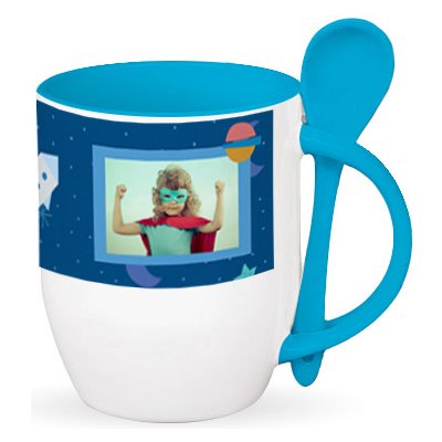 Empikfoto hrnek se lžičkou s vlastní fotografií Sladké chvíle předškoláka modrý 330 ml – Zboží Mobilmania