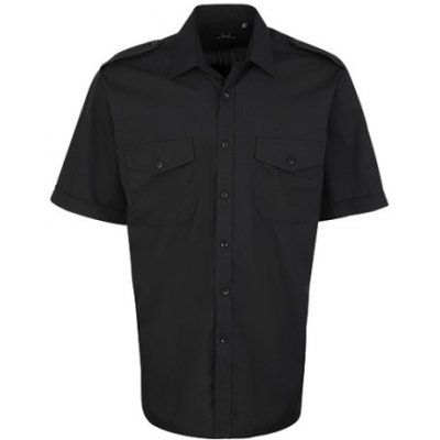 Premier Workwear pánská pilotní košile s krátkým rukávem PR212 black